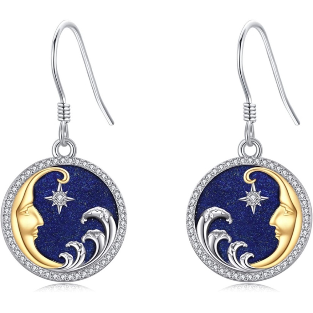 Lapus Lazuli Diamond Moon and Star Luxurious Starry Night Earrings